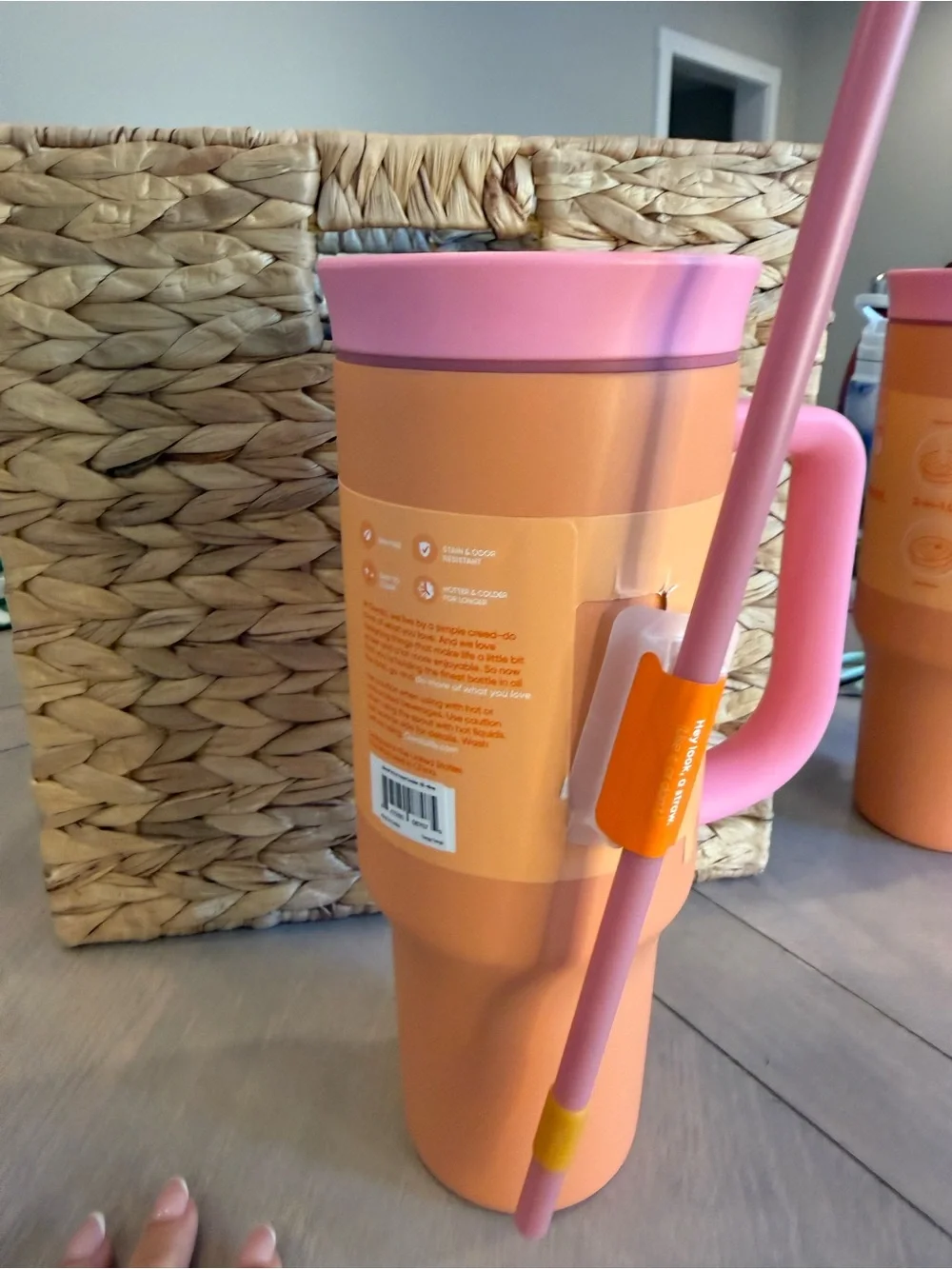 Owala Insulated Orange & Pink Travel Mug with Handle